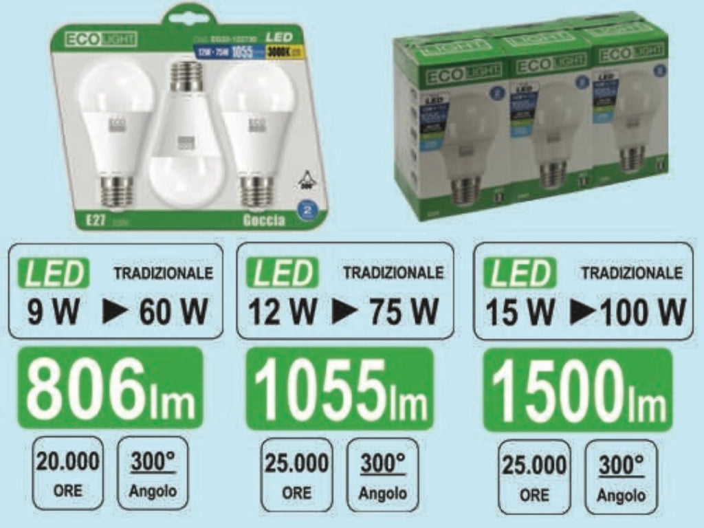 Goccia Led 9W=60W E27 6400K 806 Lm - Bisonte