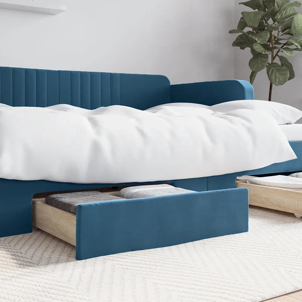 Cassetti da Letto 2 pz Blu in Legno Multistrato e Velluto CFW6794306