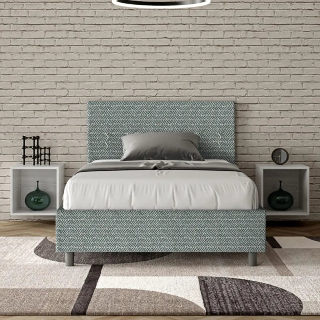 Letto una piazza e mezza contenitore imbottito 120x210 tessuto Aragona 7 azzurro Adele