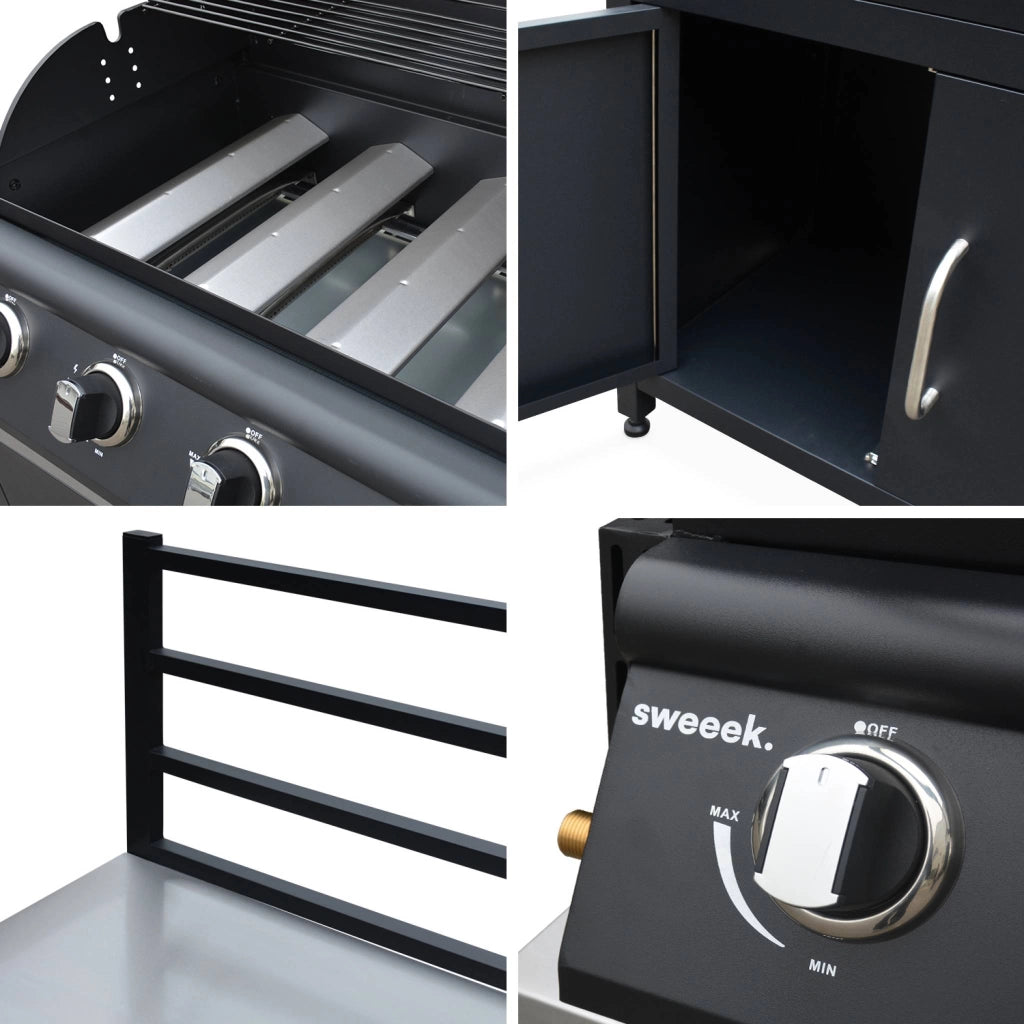 Modulo cucina da esterno con barbecue a gas a 4 bruciatori, 7 moduli,