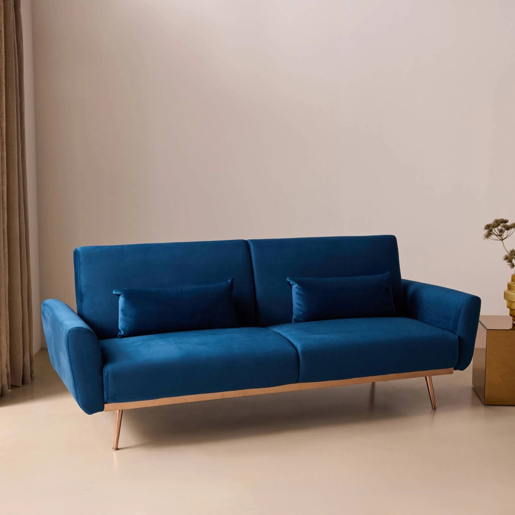 Divano letto reclinabile in velluto, 3 posti, blu