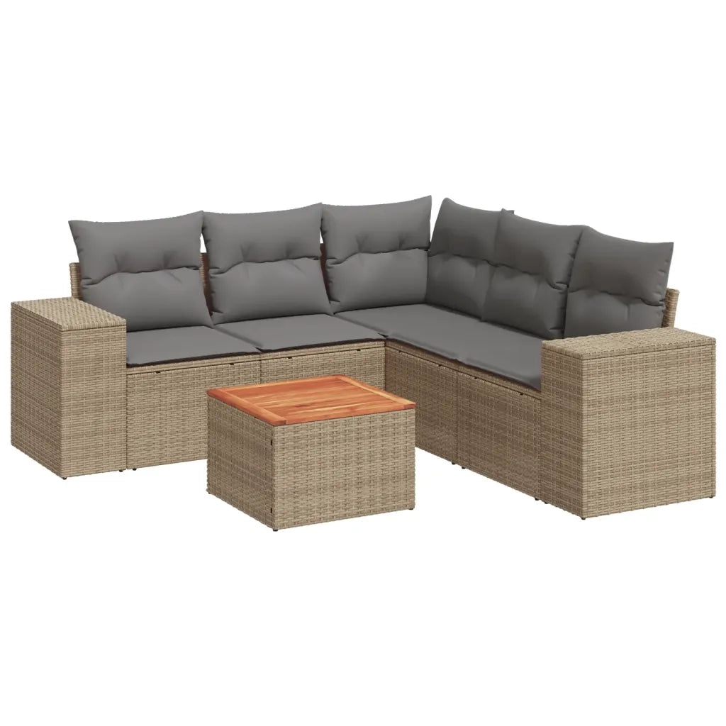 Set Divano da Giardino 6 pz con Cuscini Beige in Polyrattan
