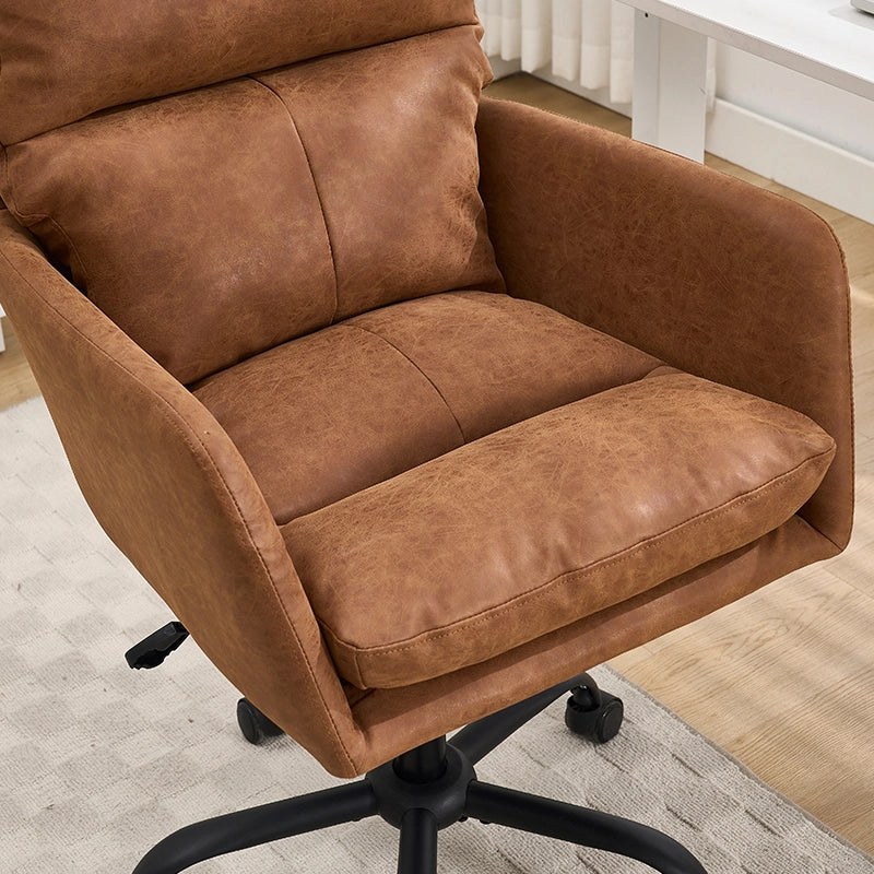 Sedia da Ufficio Regolabile in Altezza ¨C MINIMAL ¨C Ecopelle Marrone, Base Nera