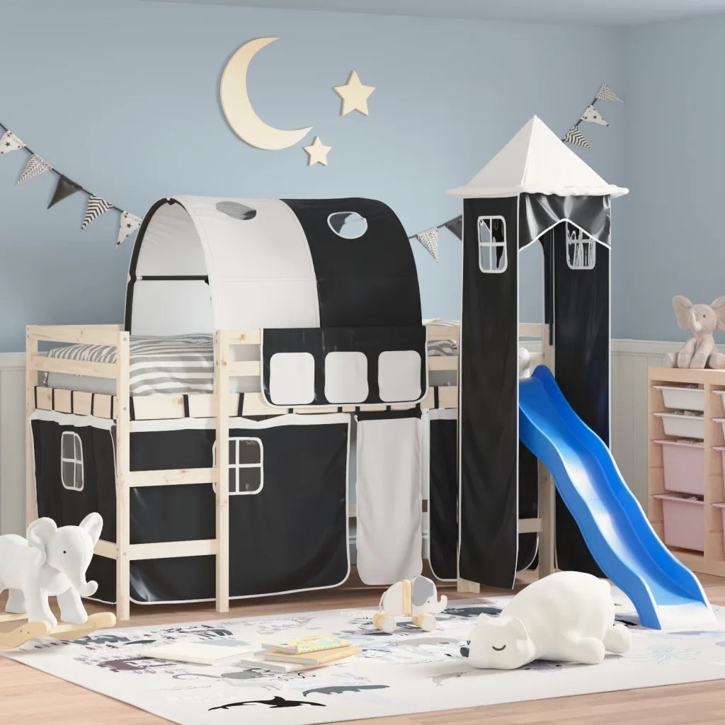 Tende per Letto a Soppalco con Tunnel e Torre Bianco e Nero CFW2552030