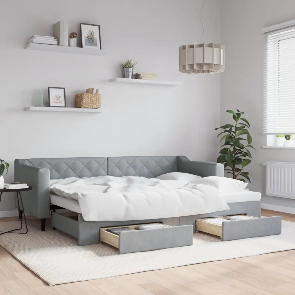 Divano letto | Sof¨¤ letto | Letto singolo Estraibile Cassetti Grigio Chiaro 80x200cm Tessuto