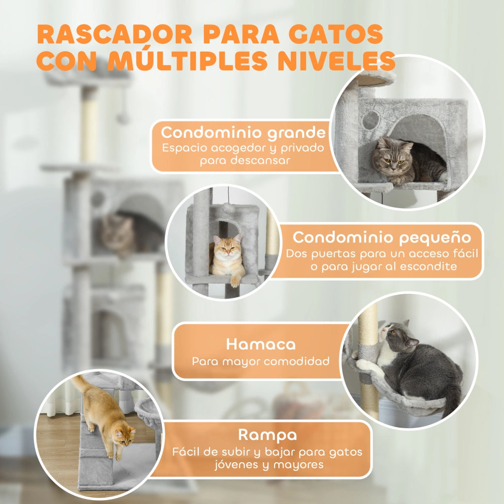 Tiragraffi per Gatti con Letto e Piattaforme ¨C zephmum ¨C Grigio Chiaro