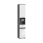 Colonna da bagno WILLIAM 2 porte e 1 cassetto - Bianco e grigio scuro