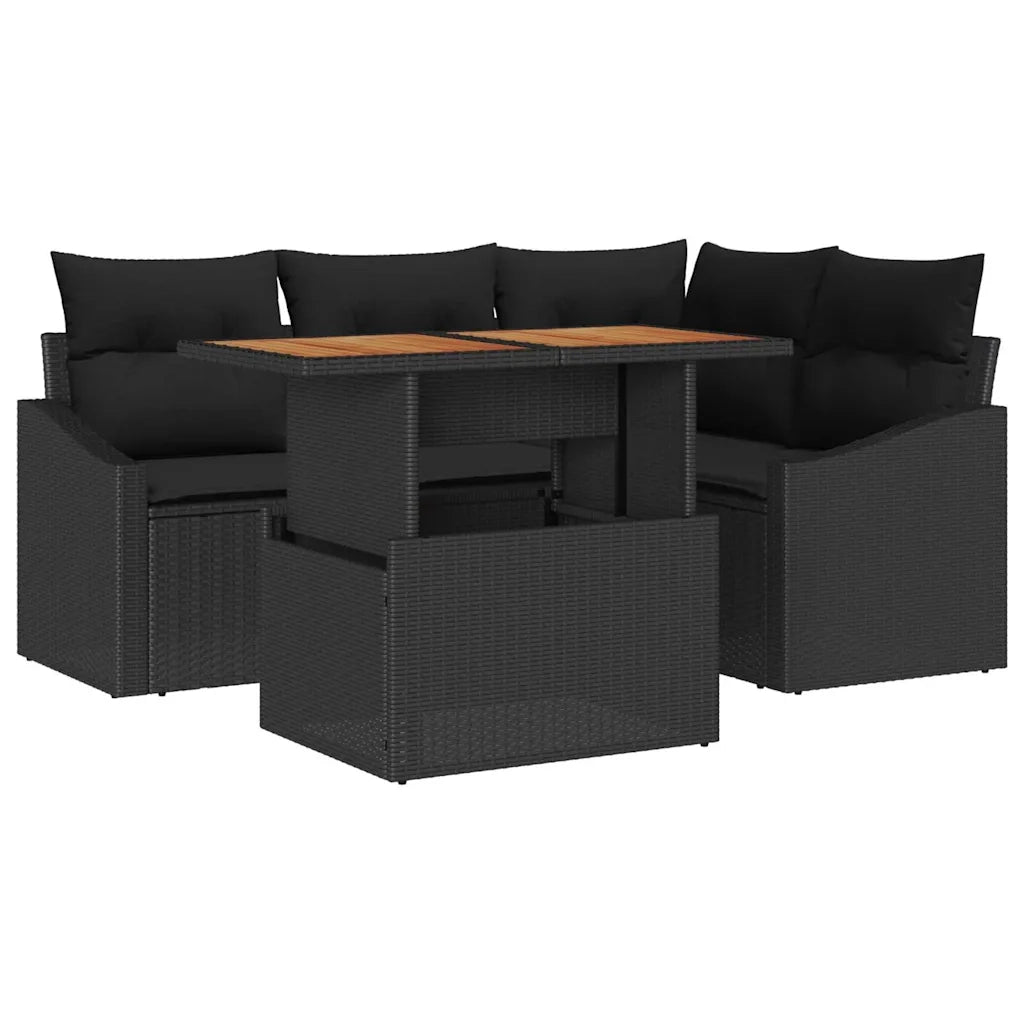 Set da Pranzo per Giardino con cuscino 5 pcs Nero e Marrone