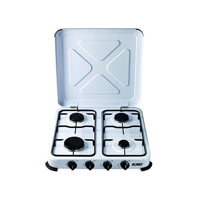 Vigor 98010-04 Fornello a Gas GPL 4 fuochi con coperchio acciaio verniciato griglia smaltata colore Bianco