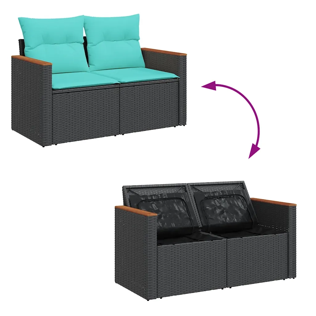 Set Divani da Giardino 4 pz con Cuscini Nero in Polyrattan 3325893