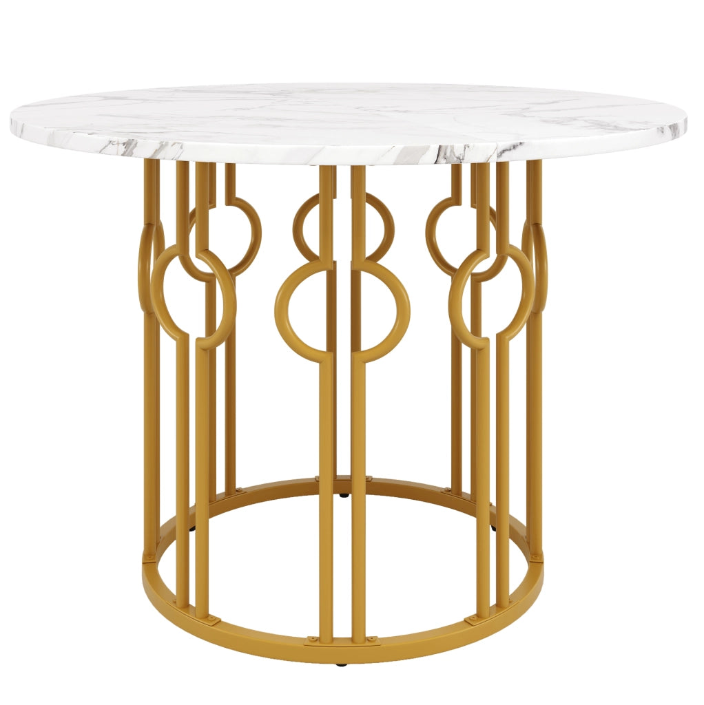 Tavolo da pranzo rotondo 100 x 100 x 76 cm in MDF e metallo; bianco e oro