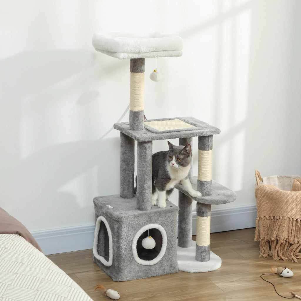 Torre per Gatti con Piattaforma e Tana ¨C Minimal ¨C Grigio 55x40x107 cm