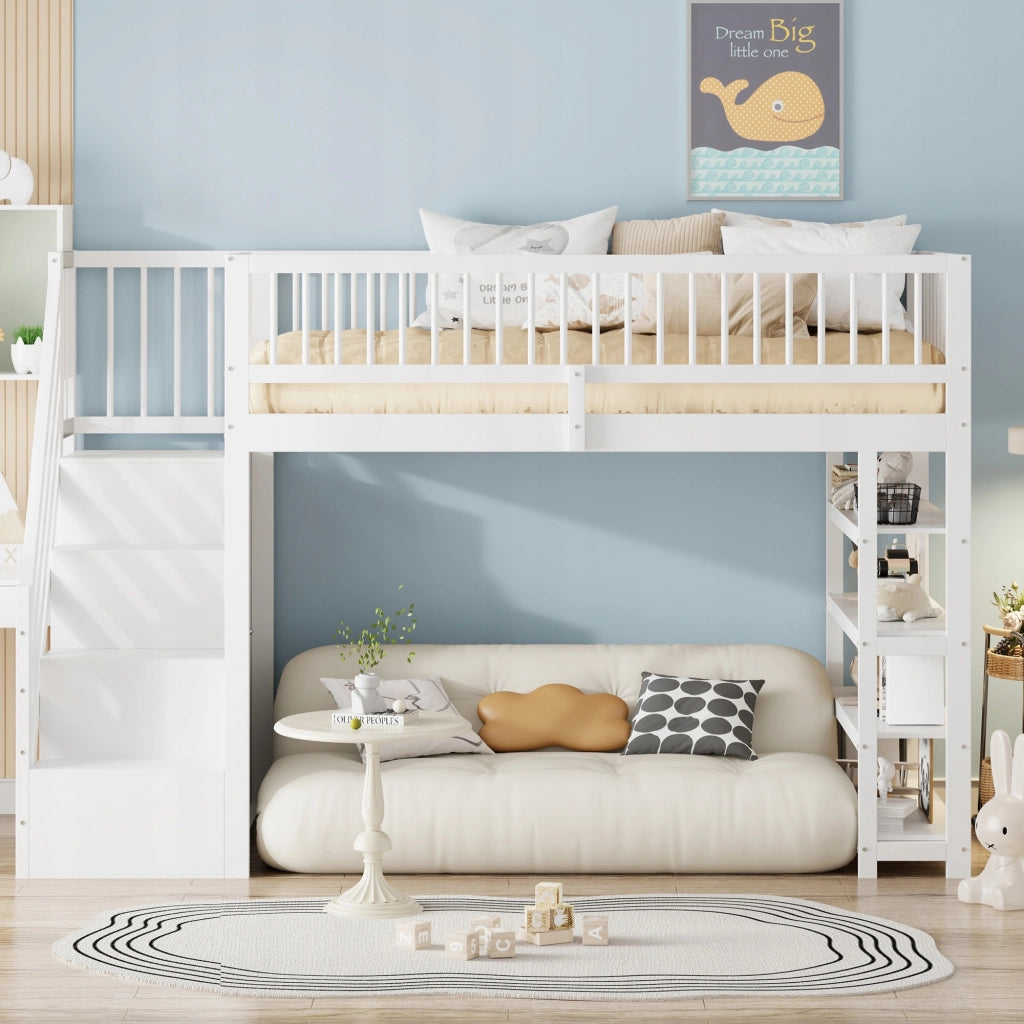 Letto a castello con armadio e ripiani - Xylo - 90x200 - Bianco