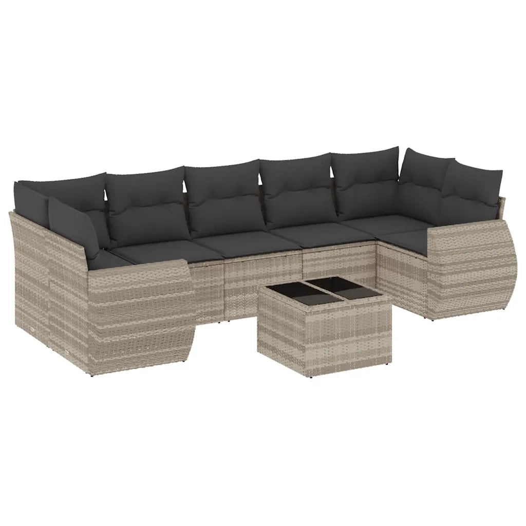Set Divano da Giardino 8pz con Cuscini Grigio Chiaro Polyrattan