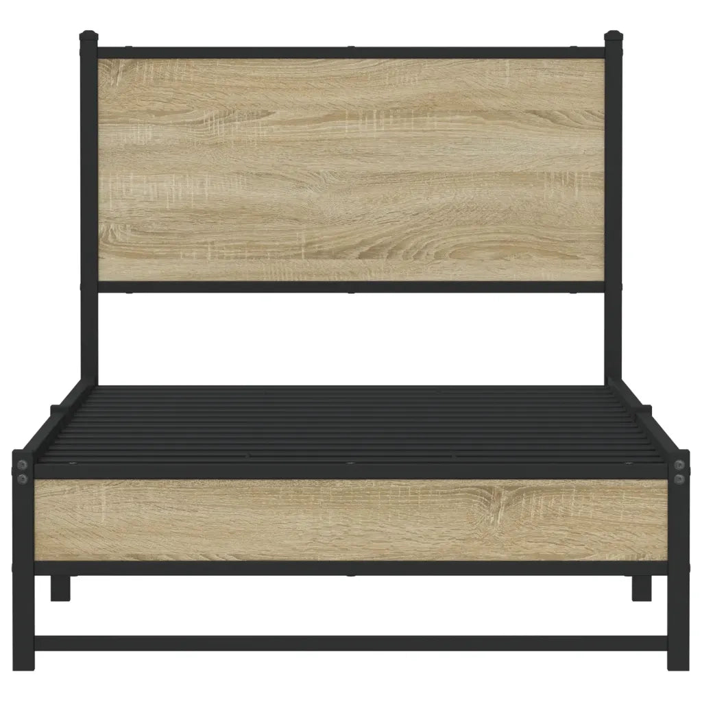 Letto singolo | Letto per adulti | Giroletto senza Materaso in Metallo Rovere Sonoma 75x190 cm