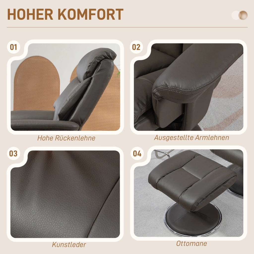 Poltrona Relax con Poggiapiedi e Schienale Regolabile ¨C Minimal ¨C Pelle Grigio