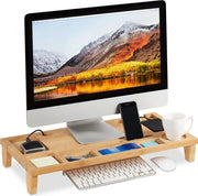 Monitor stand per computer con 8 contenitori per schermo laptop in bambù, dimensioni 9x60x30 cm - naturale
