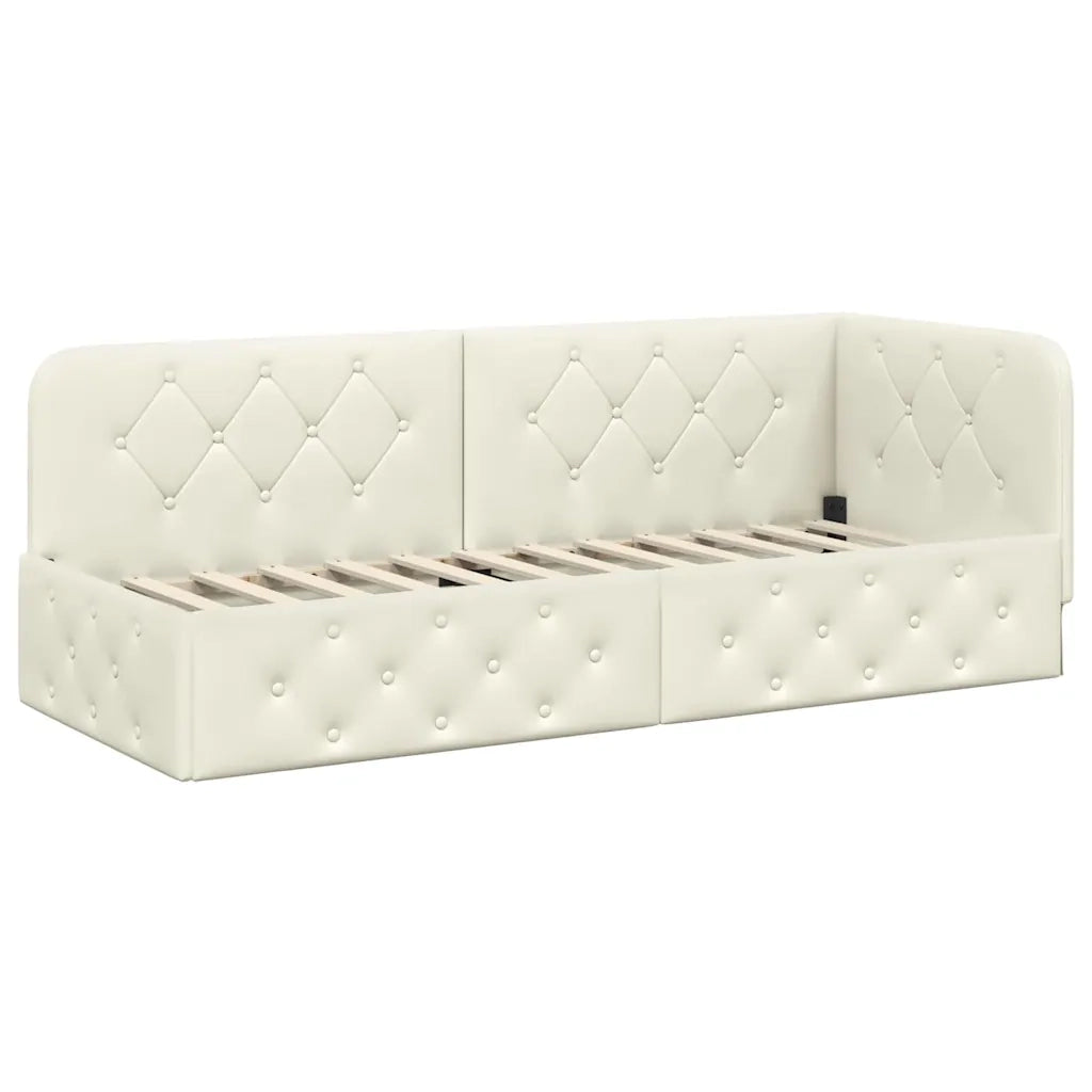 Cornice del letto ad angolo Crema 80 x 200 cm Velluto