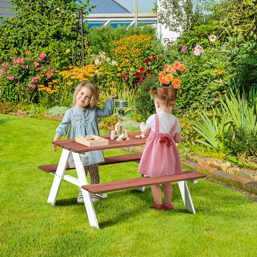 Tavolo da pranzo con panche per bambini ¨C zephmum ¨C Legno, Marrone, 89x79x50 cm