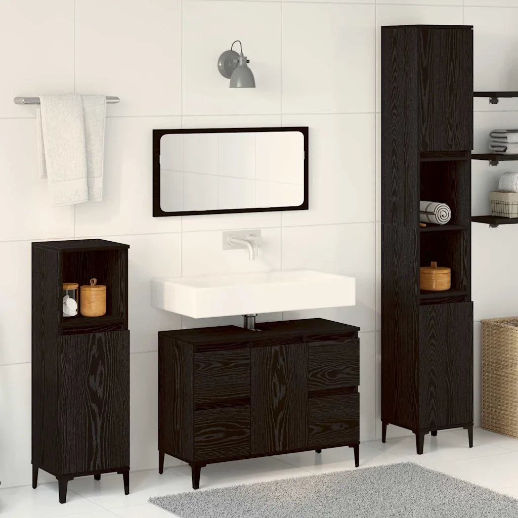 Set di mobili per il bagno Montaggio a parete 3 pcs Rovere Nero 3333091