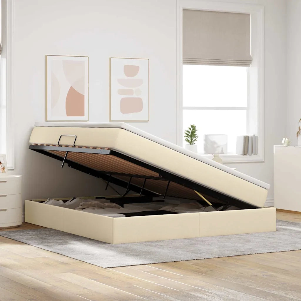 Letto con contenitore e materasso Crema 160 x 200 cm Poliestere 3370240