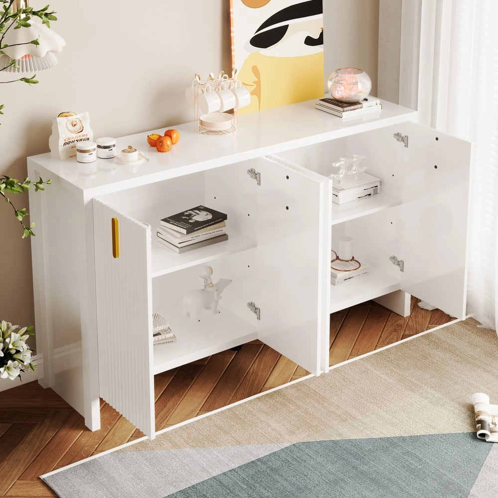 Sideboard Moderno ¨C MINIMAL ¨C Bianco, Ante con Maniglie Dorate, Ripiani Regolabili