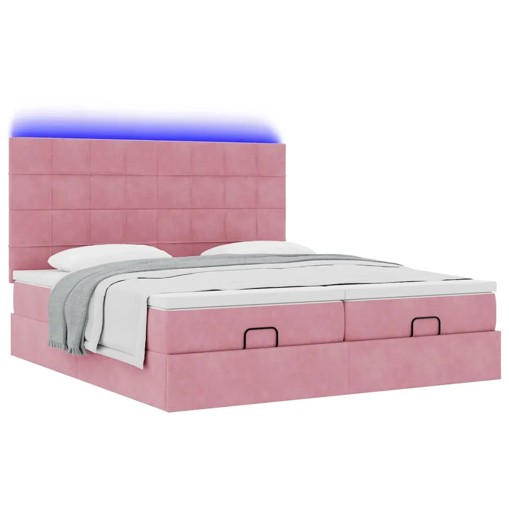 Struttura Letto Pouf con Materassi Rosa 180x200 cm Velluto 3314626
