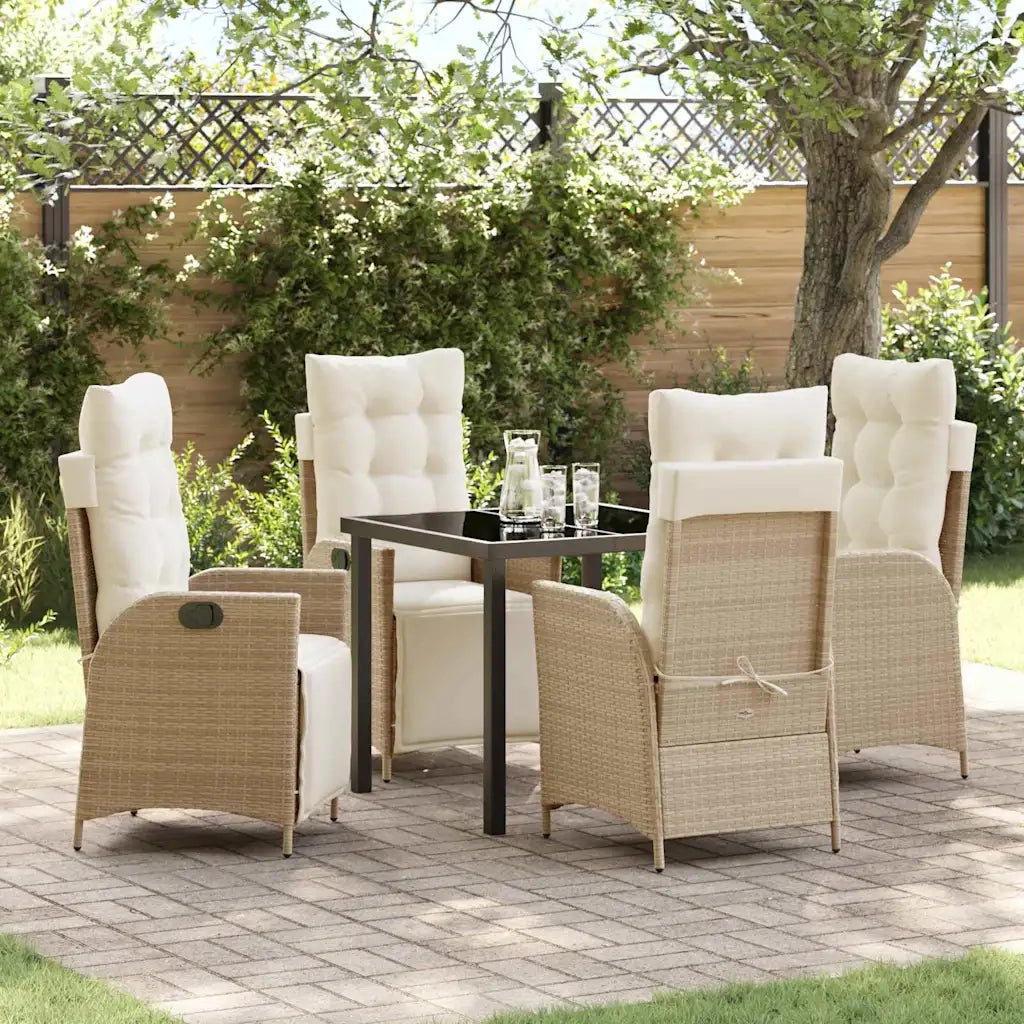 Set da Pranzo per Giardino con cuscino 5 pcs Beige polyrattan