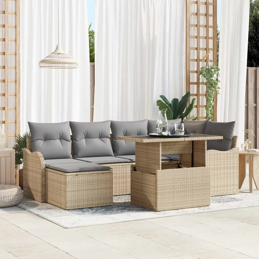Set Divano da Giardino con cuscino 7 pcs Beige Poly Rattan 3357233