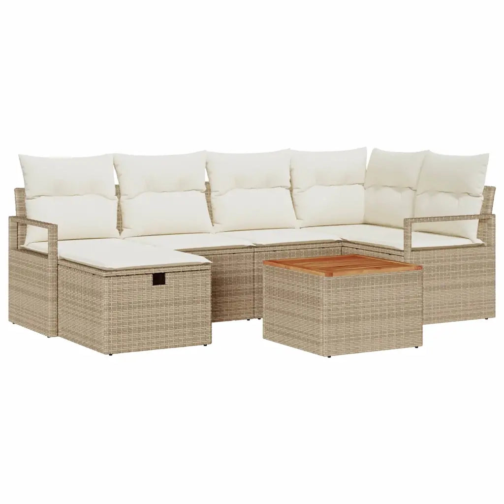 Set Divano da Giardino con cuscino 7 pcs Beige polyrattan