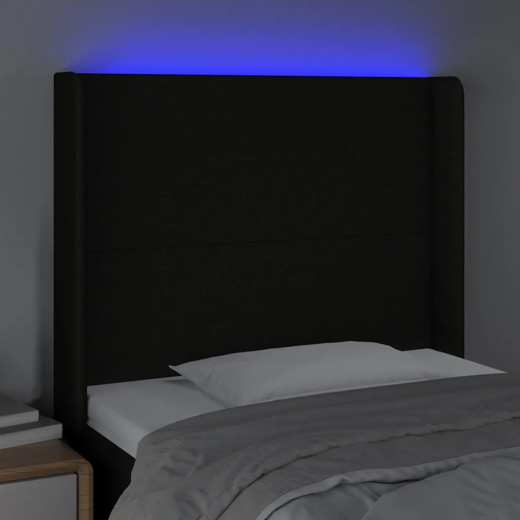 Testiera a LED Nera 83x16x118/128 cm in Tessuto 3123744