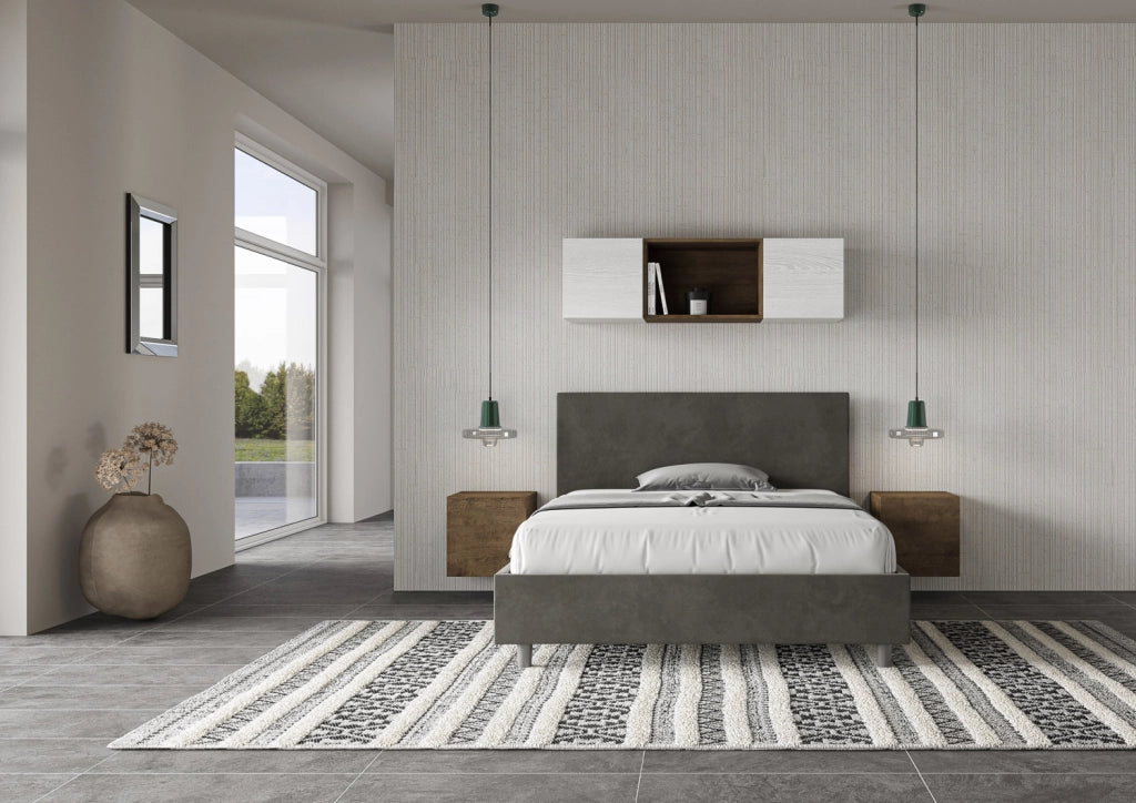 BS COM Letto una piazza e mezza contenitore imbottito 130x200 microfibra grigio