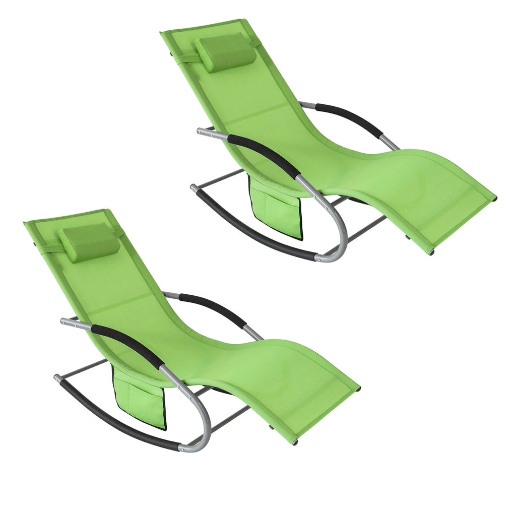 2 x Sedie a Dondolo da Giardino poltrone Esterno con Cuscino e Tasca Laterale Verde OGS28-GRx2