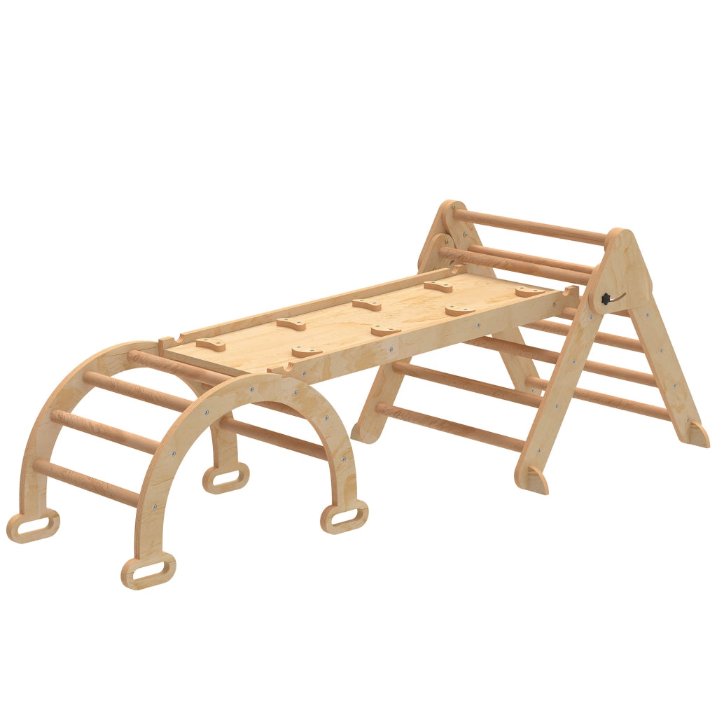 Triangolo di arrampicata Montessori in legno pieghevole con arco e rampa ¨C Xylo ¨C 188x70 cm naturale