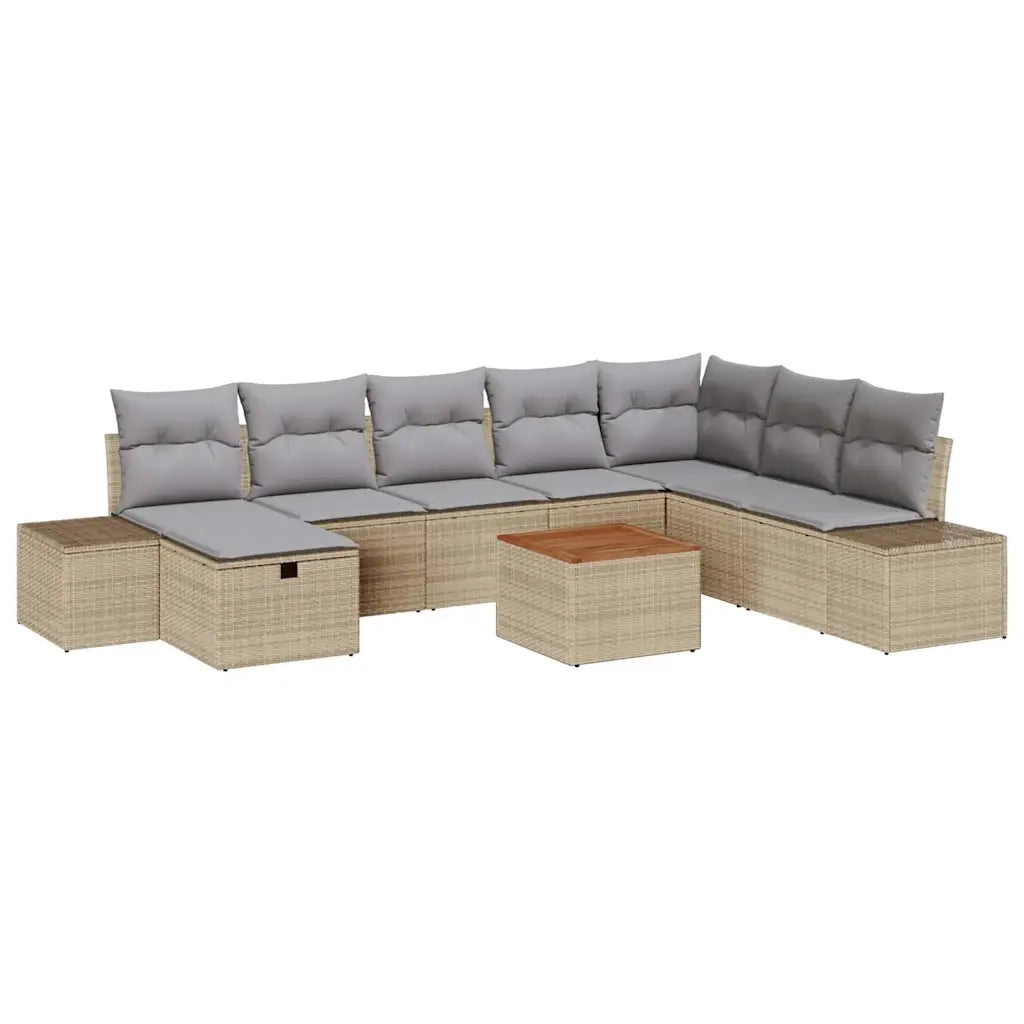Set Divano da Giardino con cuscino 9 pcs Beige polyrattan 3359609