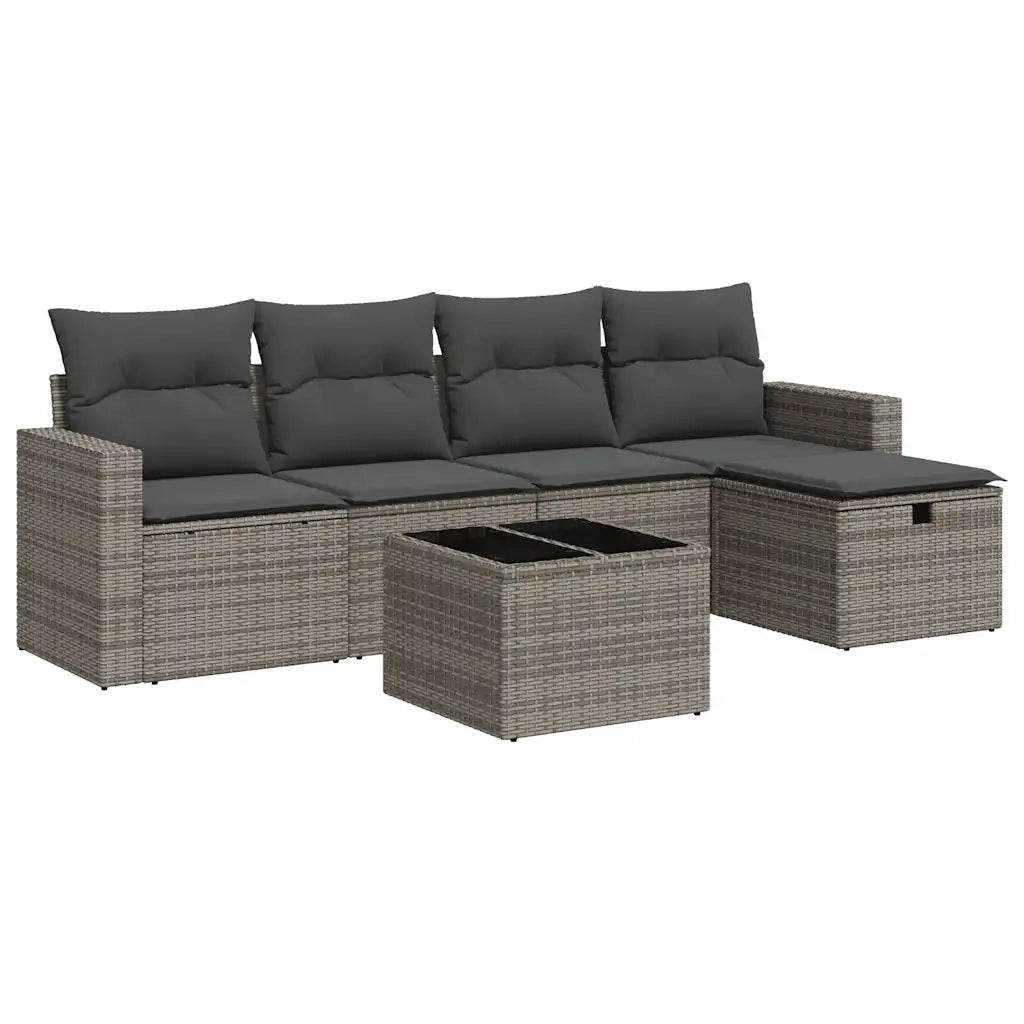 Set Divano da Giardino 6 pz con Cuscini Grigio in Polyrattan 3325376