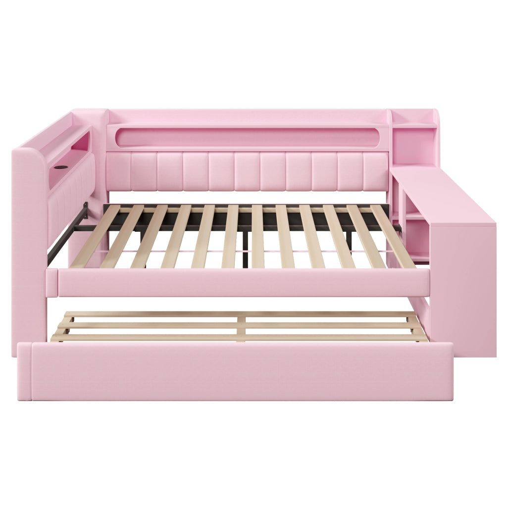 Letto a Divanetto 140x200 cm - USB; LED; con Letto Estraibile e Scrivania - Rosa
