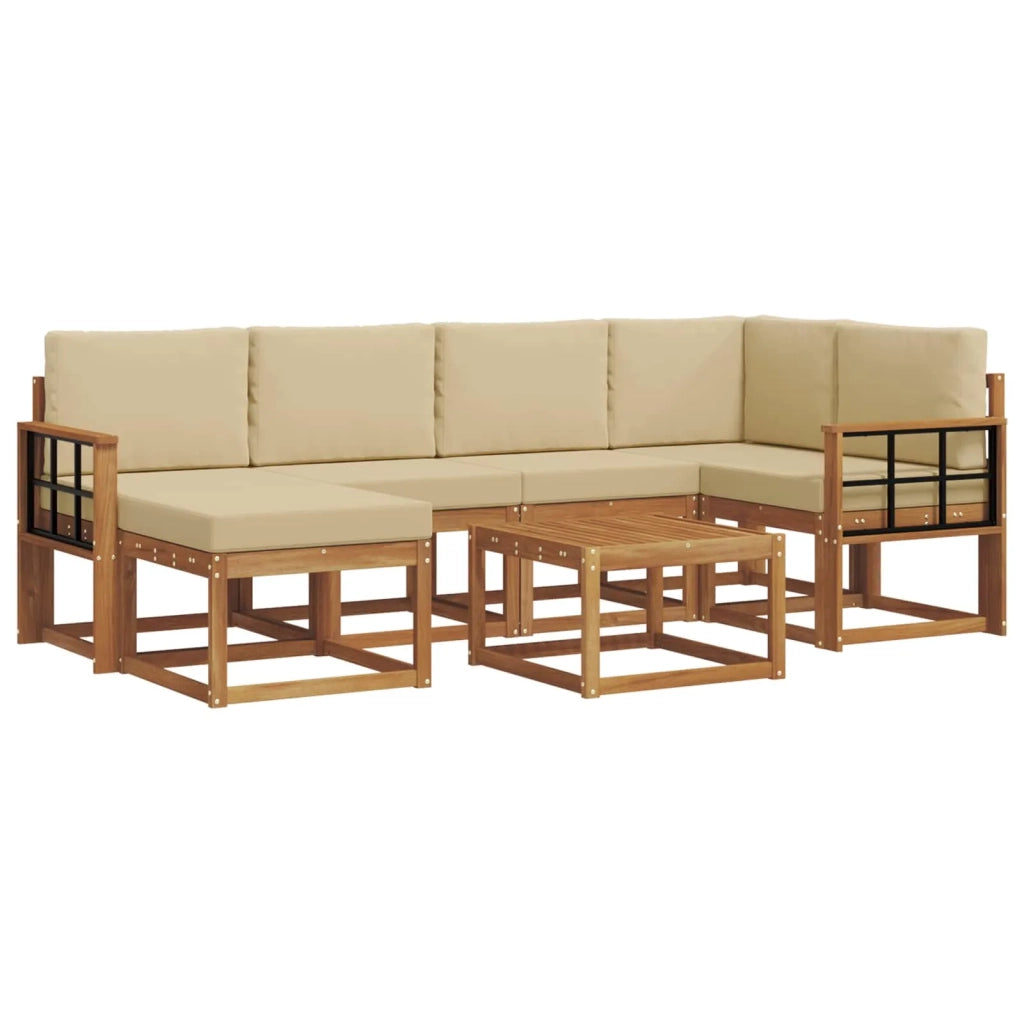 Set di divani da esterno con cuscino 7 pcs Naturale e Beige 3366686