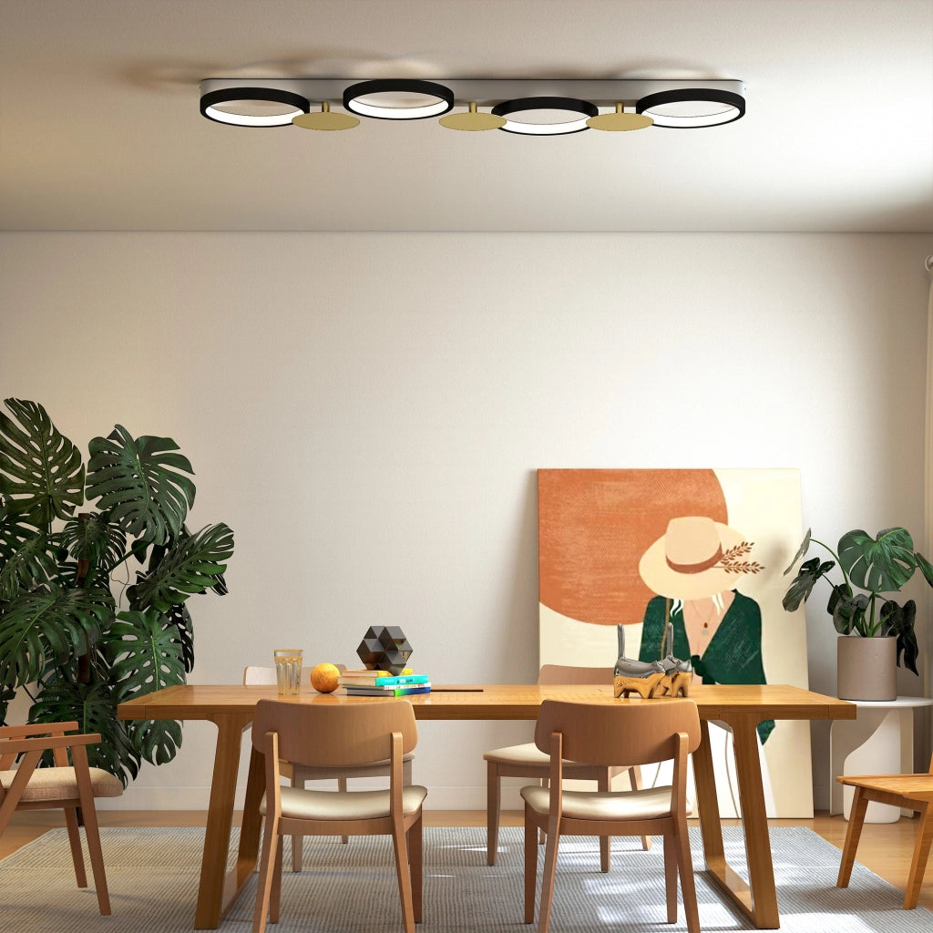 Lampadario LED a Soffitto 38W 1500LM 4 Luci Telecomando ¨C Minimal ¨C Nero+Oro