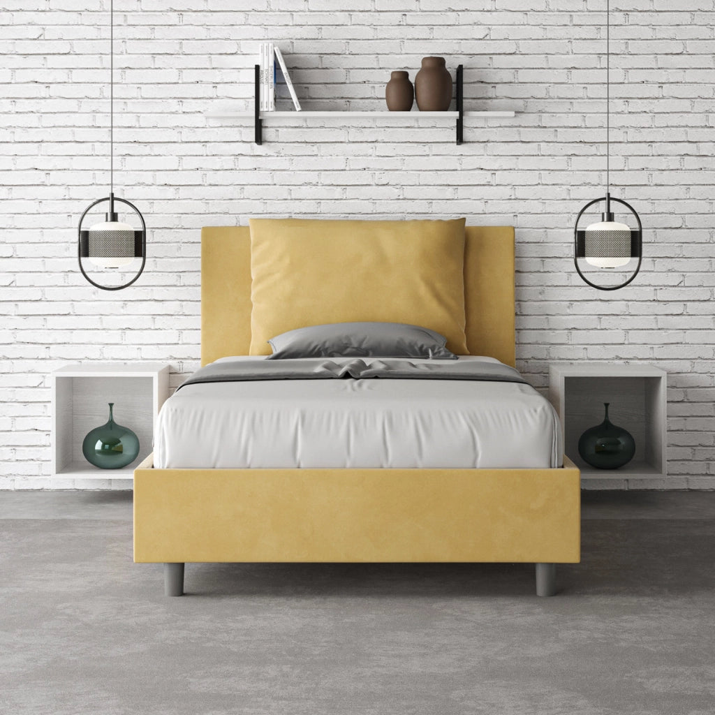 BS COM Letto una piazza e mezza senza rete imbottito 110x210 microfibra ocra