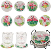 Piatto di Sostegno Flamingo Disegno - 8 Pezzi - 5D DIY Diamante Arte - Piatti di Sostegno - Decorazione Ufficio/Casa - Incluso Laccio e Attrezzatura - Piatti di Sostegno