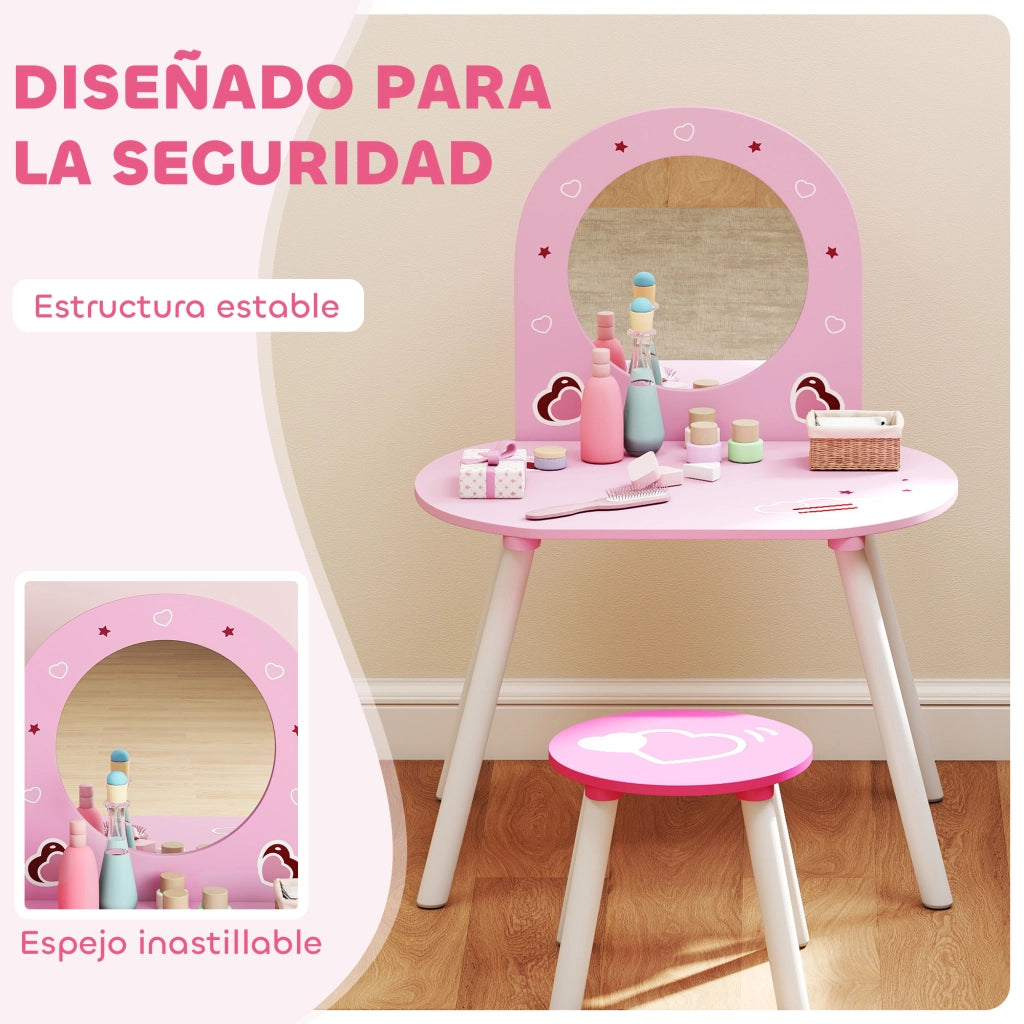 Tocador Bambini con Specchio e Sgabello ¨C Zephmum ¨C Rosa 3-6 Anni