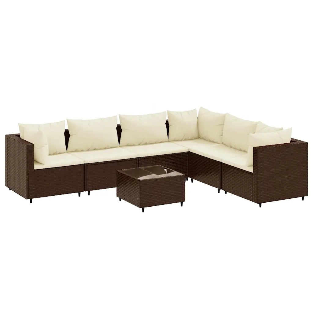 Set Divani da Giardino 7 pz con Cuscini in Polyrattan Marrone