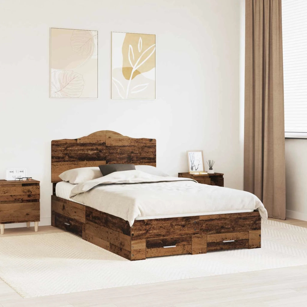Letto matrimoniale | Letto per adulti | Struttura del letto con testiera Legno vecchio 120 x 190 cm
