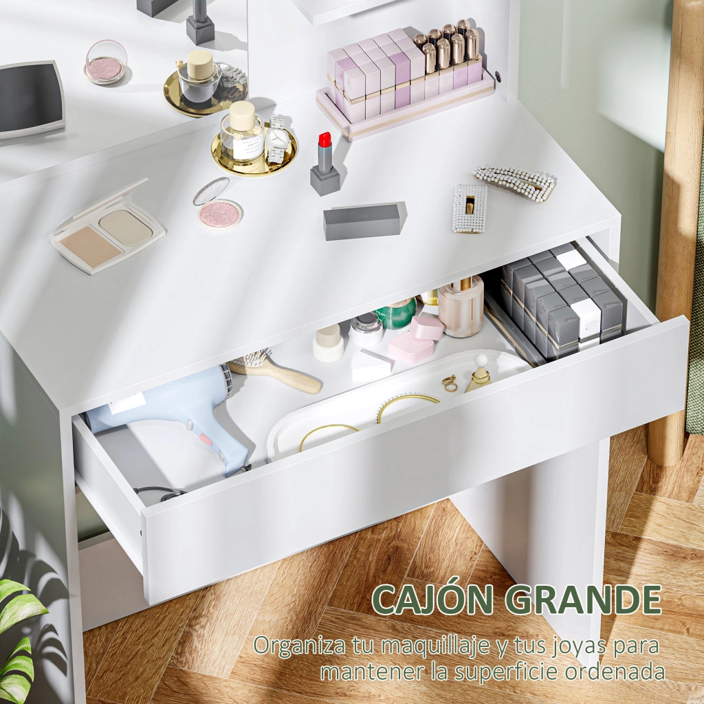 Cassettiera con specchio per trucco e ripiani aperti ¨C Xylo ¨C Bianco