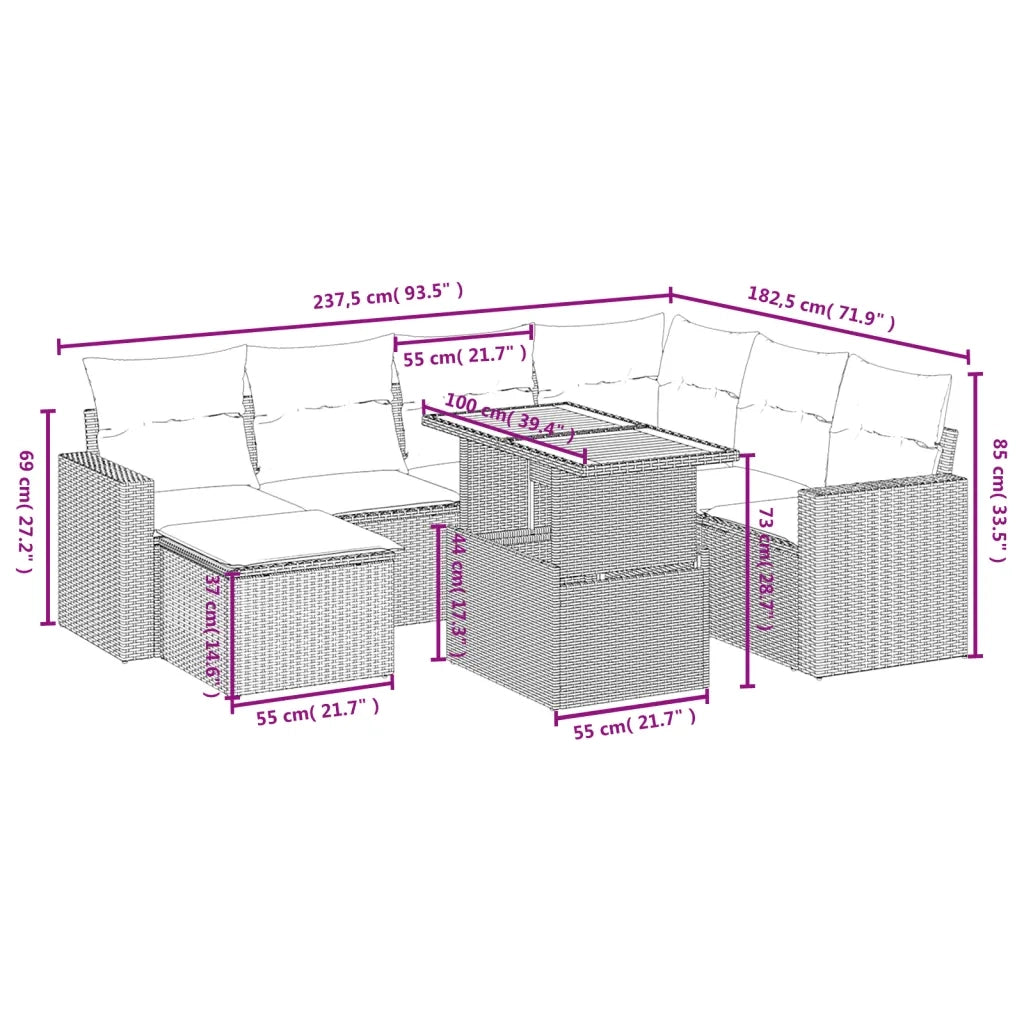 Set Divani da Giardino con Cuscini 8 pz Nero in Polyrattan