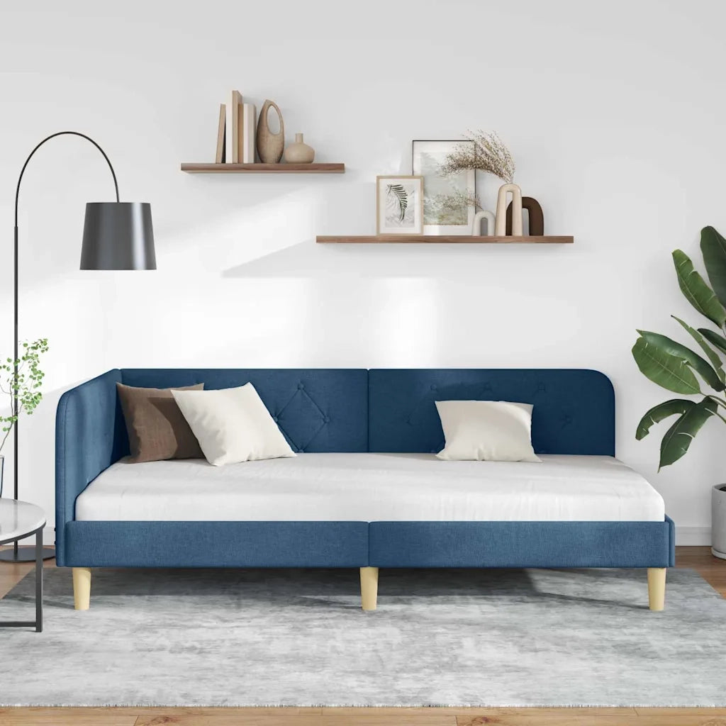 Cornice del letto ad angolo Blu 100 x 200 cm Tessuto