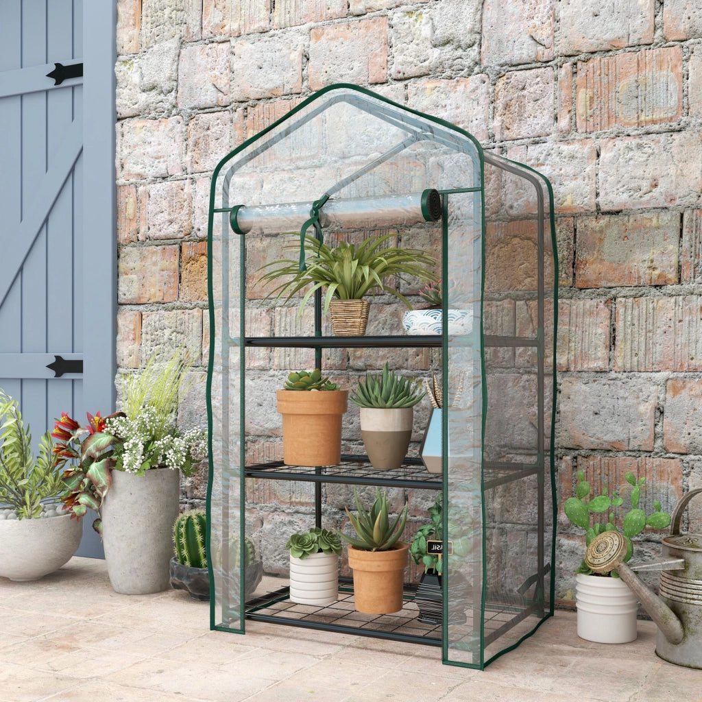 Serra da Giardino con 3 Ripiani e Porta a Cerniera ¨C zephmum ¨C Trasparente 59x39x127 cm