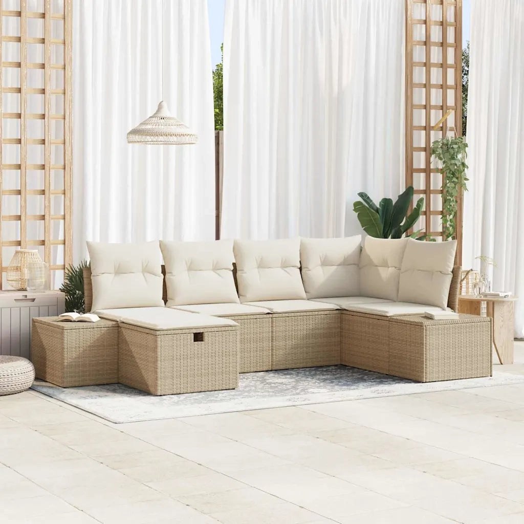 Set Divano da Giardino con cuscino 6 pcs Beige polyrattan