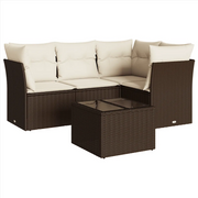 Set Divano da Giardino 5 pz | Set Salotto da Giardino con Cuscini Marrone in Polyrattan